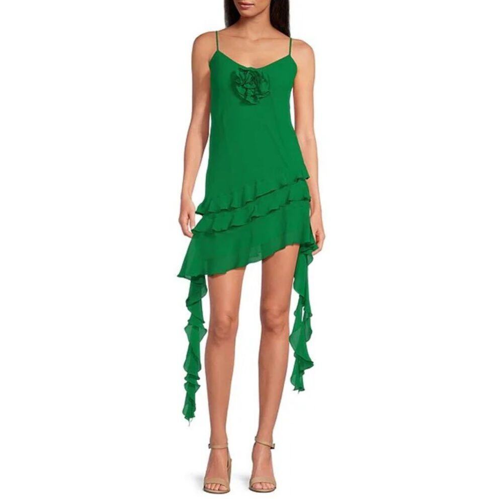 Gianni Bini Belle Rosette Sweetheart Neck Sleeveless Ruffle Chiffon Dress Size10